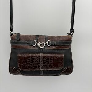 BRIGHTON Beatrice Black Red Leather  Crossbody‎ Handbag Secret Wallet